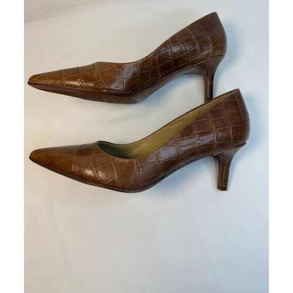 Naturalizer Everly Pump Womens Size 6W Banana Bread Brown Croc Leather Mid Heel - Picture 6 of 12